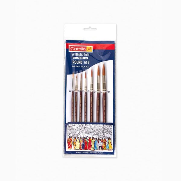 Camel-Wood-Paint-Brush-Series-66-Round-Synthetic-Gold-Set-of-7